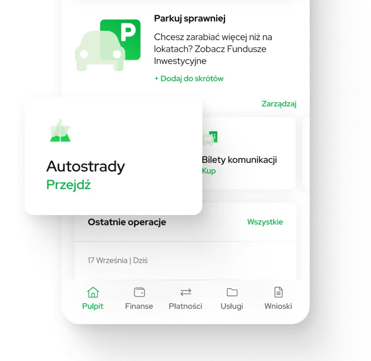 Autostrady tile on the VeloBank dashboard